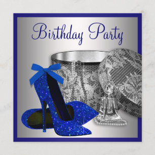 Womans Royal Blue and Silver Birthday Party Invitation