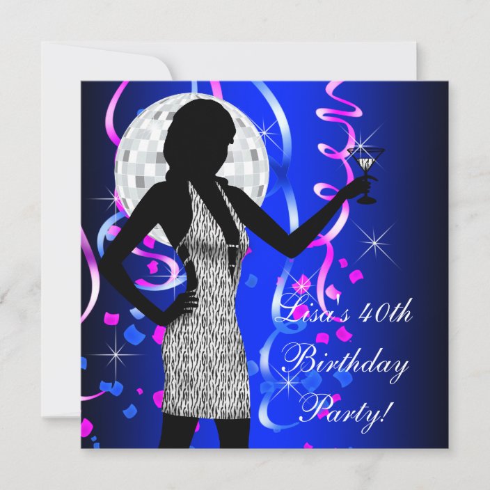 Womans Royal Blue Birthday Party Invitation Zazzle.co.uk