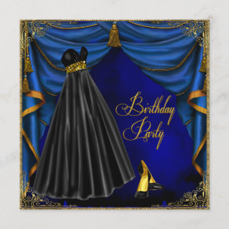 Womans Royal Blue Gold Birthday Party Invitation