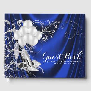 Womans Royal Blue Silver Birthday Party Guest Book