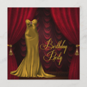 Womans Ruby Red Gold Art Deco Birthday Party Invitation