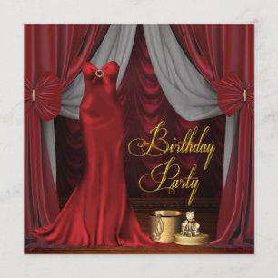 Womans Ruby Red Gold Birthday Party Invitation
