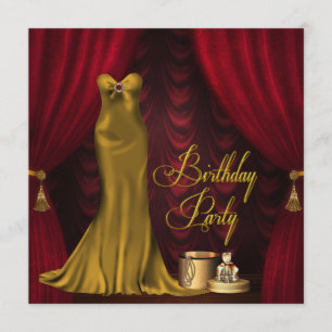 Womans Ruby Red Gold Birthday Party Invitation