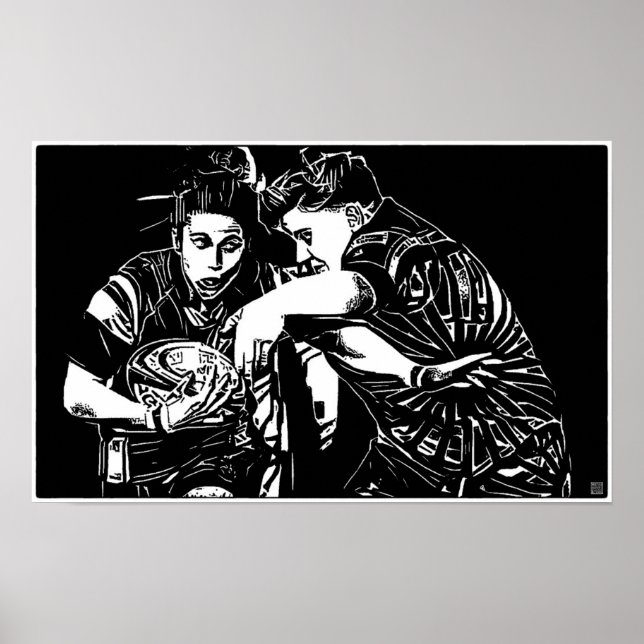 Woman's Rugby - Woodblock Art Print (Front)
