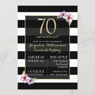 Woman's Seventy & Sensational   B&W Floral Stripe Invitation