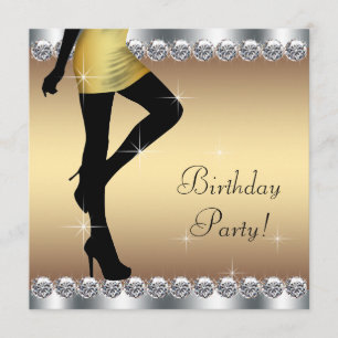 Womans Silver and Gold Birthday Party Invitation