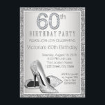 Womans Silver Glitter 60th Birthday Invitation<br><div class="desc">Woman's 60th birthday party invitation with elegant silver diamond numbers and glitter high heel shoes on a beautiful silver glitter background. Customise this gorgeous silver birthday party invitation by simply adding your details in the font style and colour of your choice. This is a printed design with no real diamonds,...</div>