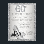 Womans Silver Glitter 60th Birthday Invitation<br><div class="desc">Woman's 60th birthday party invitation with elegant silver diamond numbers and glitter high heel shoes on a beautiful silver glitter background. Customise this gorgeous silver birthday party invitation by simply adding your details in the font style and colour of your choice. This is a printed design with no real diamonds,...</div>