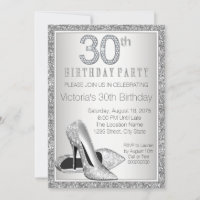 Womans Silver Glitter High Heel Shoe 30th Birthday