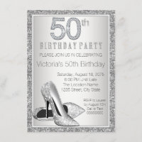 Womans Silver Glitter High Heel Shoe 50th Birthday