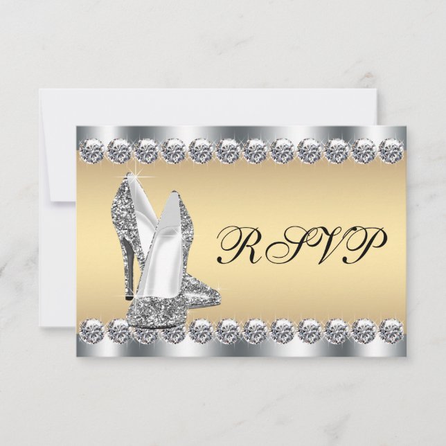 Womans Silver Gold Diamond Bling RSVP Card (Front)