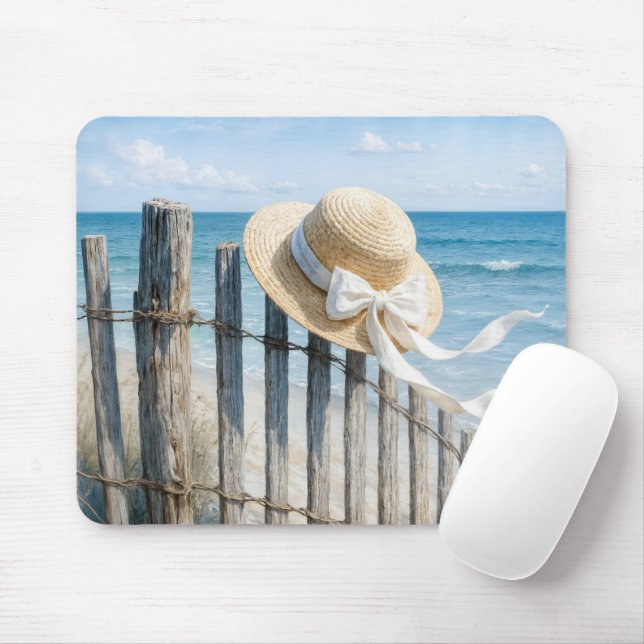 Woman's Summer Straw Hat In Ocean Breeze Mouse Mat (With Mouse)