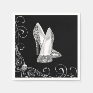 Womans Swirl Glitter High Heel Shoes Napkin