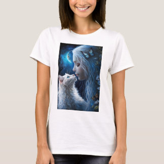 Woman's T-Shirt  Fairy Queen with Cat 