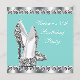 Womans Teal Blue Birthday Party Invitation