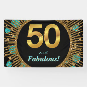 Womans Teal Gold 50th Birthday Banner