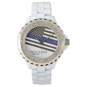 *~* Woman's Thin Blue Line Flag Police Officer Watch