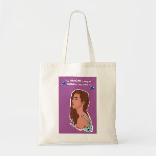 Woman's thinking portait illustration tote bag