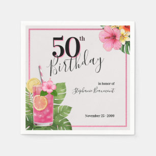 Woman's Tropical Cocktail Flower 50th Birthday Napkin