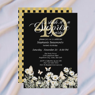 Woman's White Wildflower Surprise 40th Birthday Invitation
