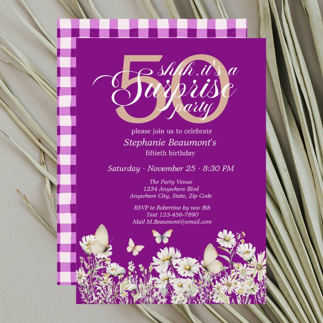 Woman's White Wildflower Surprise 50th Birthday Invitation (Creator Uploaded)