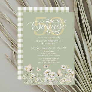 Woman's White Wildflower Surprise 50th Birthday Invitation