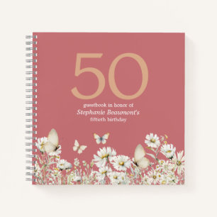 Woman's White Wildflower Surprise 50th Birthday Notebook