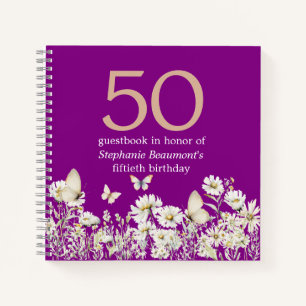 Woman's White Wildflower Surprise 50th Birthday Notebook