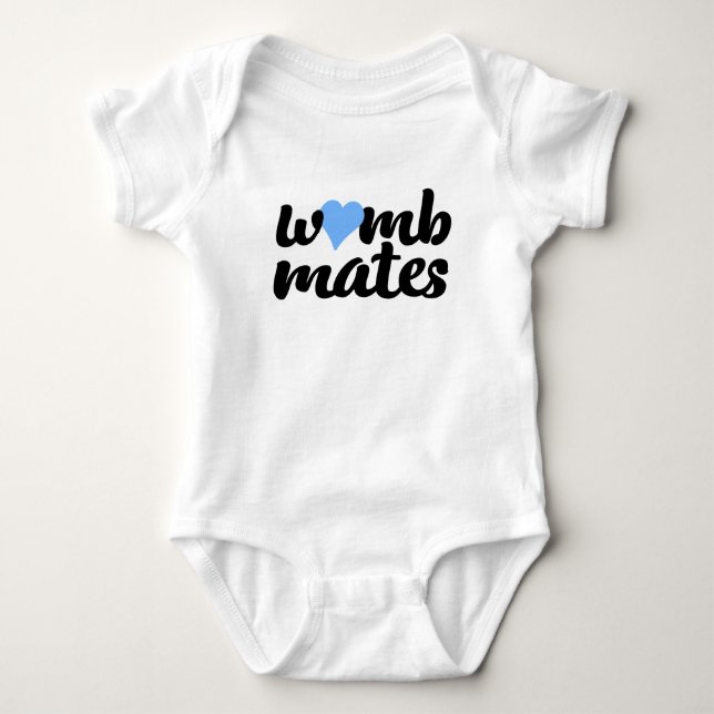 Womb Mates Blue Heart Twins Bodysuit (Front)