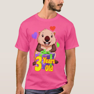Wombat 3 Years Old Birthday Wombat Australian Anim T-Shirt