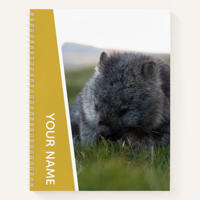 Wombat Australia Cute Animal Eating, Gold Notebook (Front)