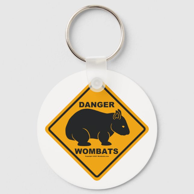 Wombat Danger Road Sign Key Ring (Front)