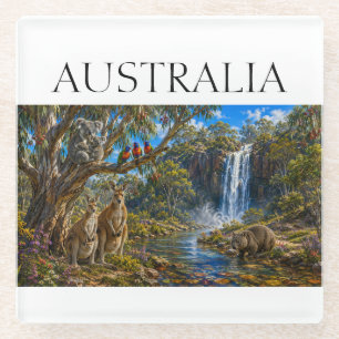 Wombat Kangaroo Waterfall Glass Coaster