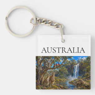 Wombat Kangaroo Waterfall Key Ring