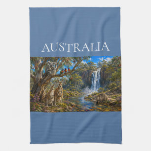 Wombat Kangaroo Waterfall Tea Towel