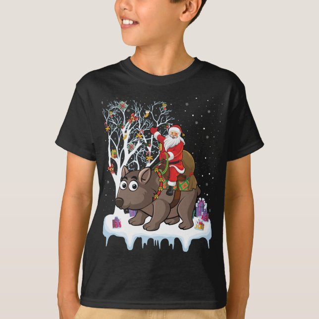 Wombat Lover Xmas Gift Santa Riding Wombat Christm T-Shirt (Front)