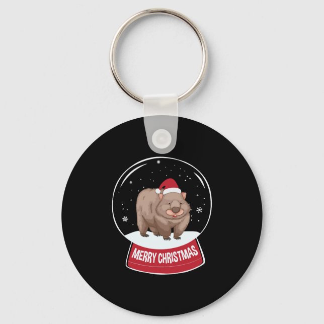 Wombat Merry Christmas Snowball Key Ring (Front)