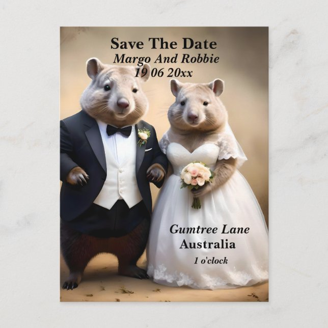 Wombat White Wedding Save The Date, Postcard (Front)