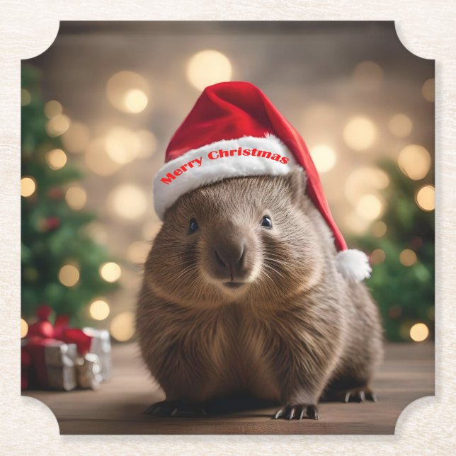 "Wombat Wonderland: A Cozy Christmas Eve" Paper Coaster (Front)