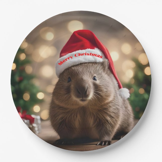 "Wombat Wonderland: A Cozy Christmas Eve" Paper Plate (Front)