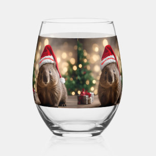 "Wombat Wonderland: A Cozy Christmas Eve" Stemless Wine Glass