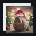 "Wombat Wonderland: A Cozy Christmas Eve" Thank You Card<br><div class="desc">This image shows the festive warmth of a wombat in a Santa hat,  set beside a Christmas tree and gifts with a magical bokeh background.</div>