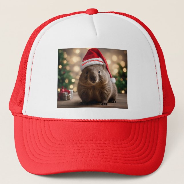 "Wombat Wonderland: A Cozy Christmas Eve" Trucker Hat (Front)