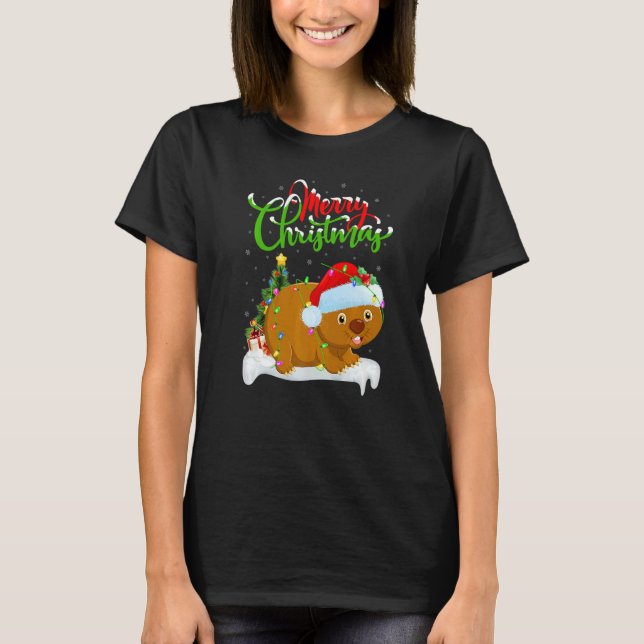 Wombat  Xmas Decorations Santa Wombat Christmas T-Shirt (Front)