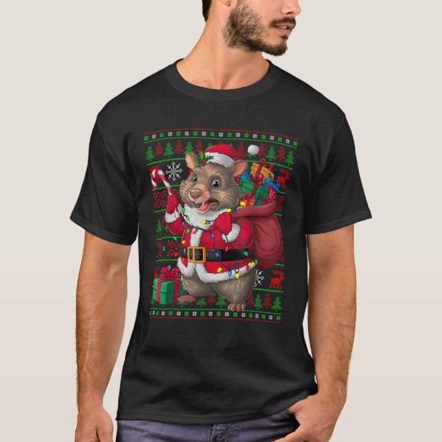 Wombat Xmas Lights Ugly Santa Wombat Christmas  T-Shirt (Front)