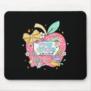 Women 1st Grade Teacher Squad Apple Leopard Back T Mouse Mat