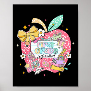 Women 1st Grade Teacher Squad Apple Leopard Back T Poster