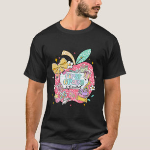 Women 1st Grade Teacher Squad Apple Leopard Back T T-Shirt