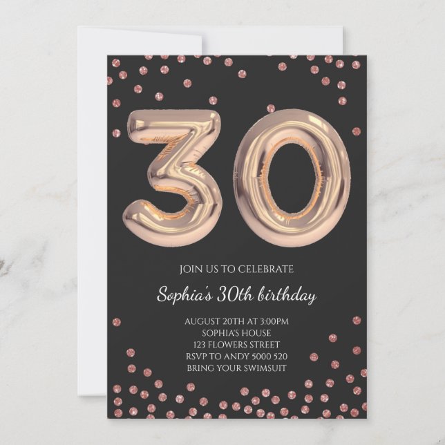 Women 30th Birthday Thirty Rose Gold Elegant Invitation (Front)