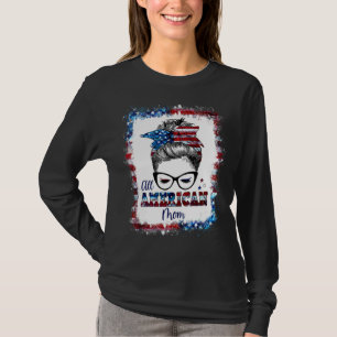 Women 4th Of July American Mum Messy Bun Patriotic T-Shirt